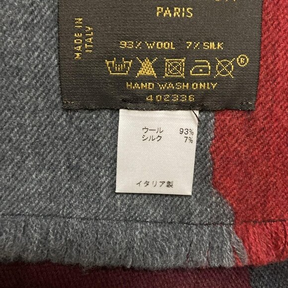 Auth LOUIS VUITTON - Dark Gray Gray Red Unconfirmed Scarf Wool Silk - Picture 8 of 11